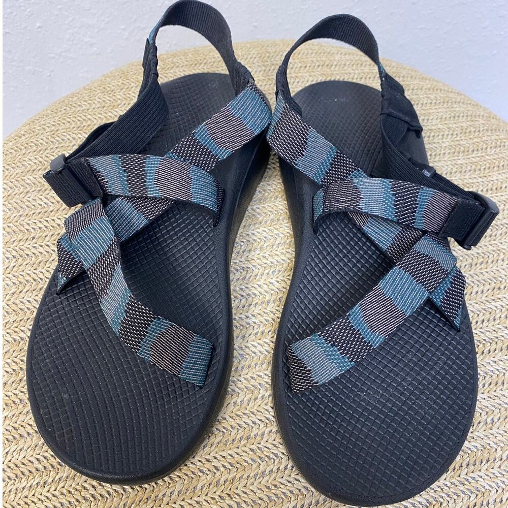 Chaco Mens 12 Black Blue Z/Cloud Adjustable Strap Travel Hike Cushioned Sandal